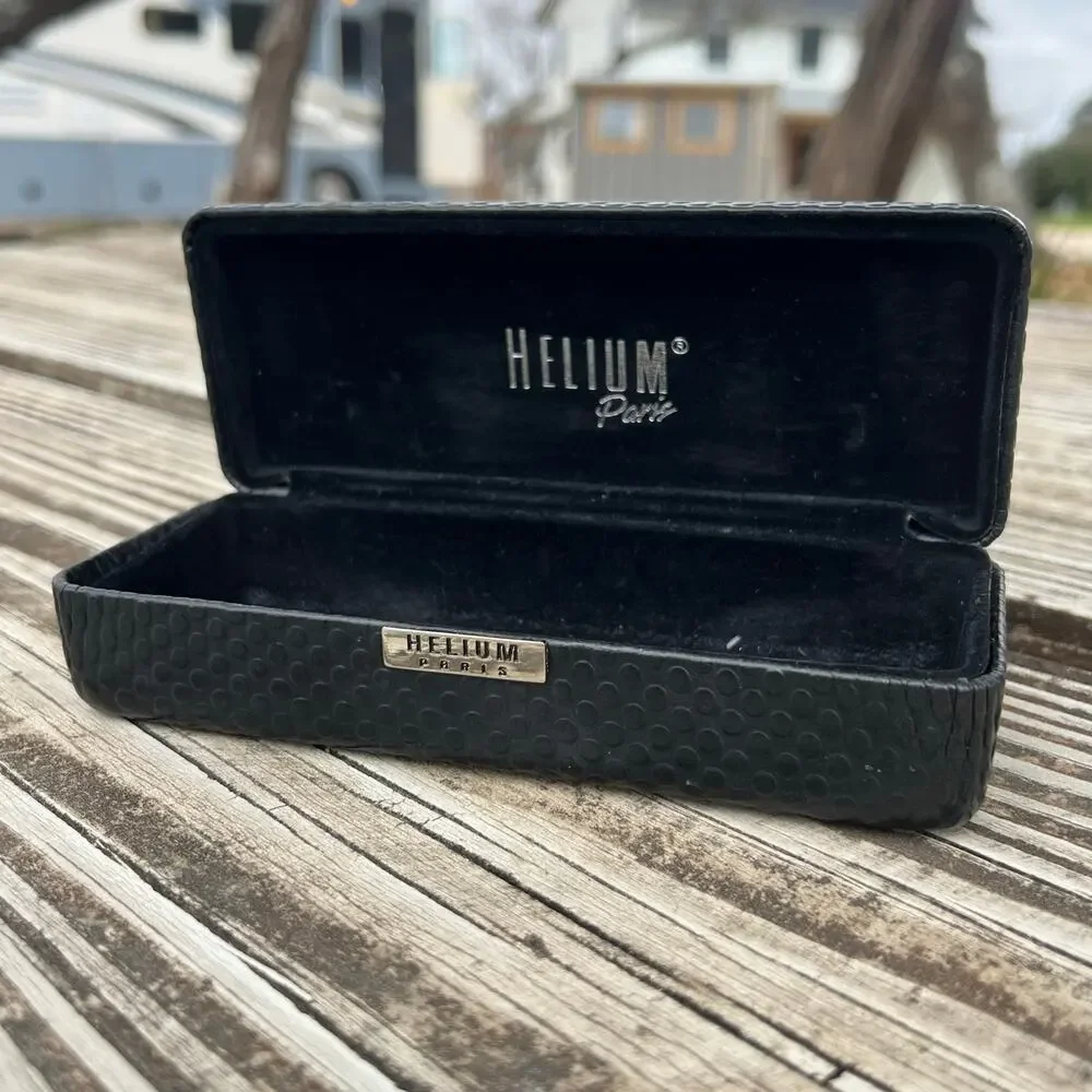 Helium Paris Black Textured Eyeglass Sunglasses Hard Shell Case Clamshell Spring